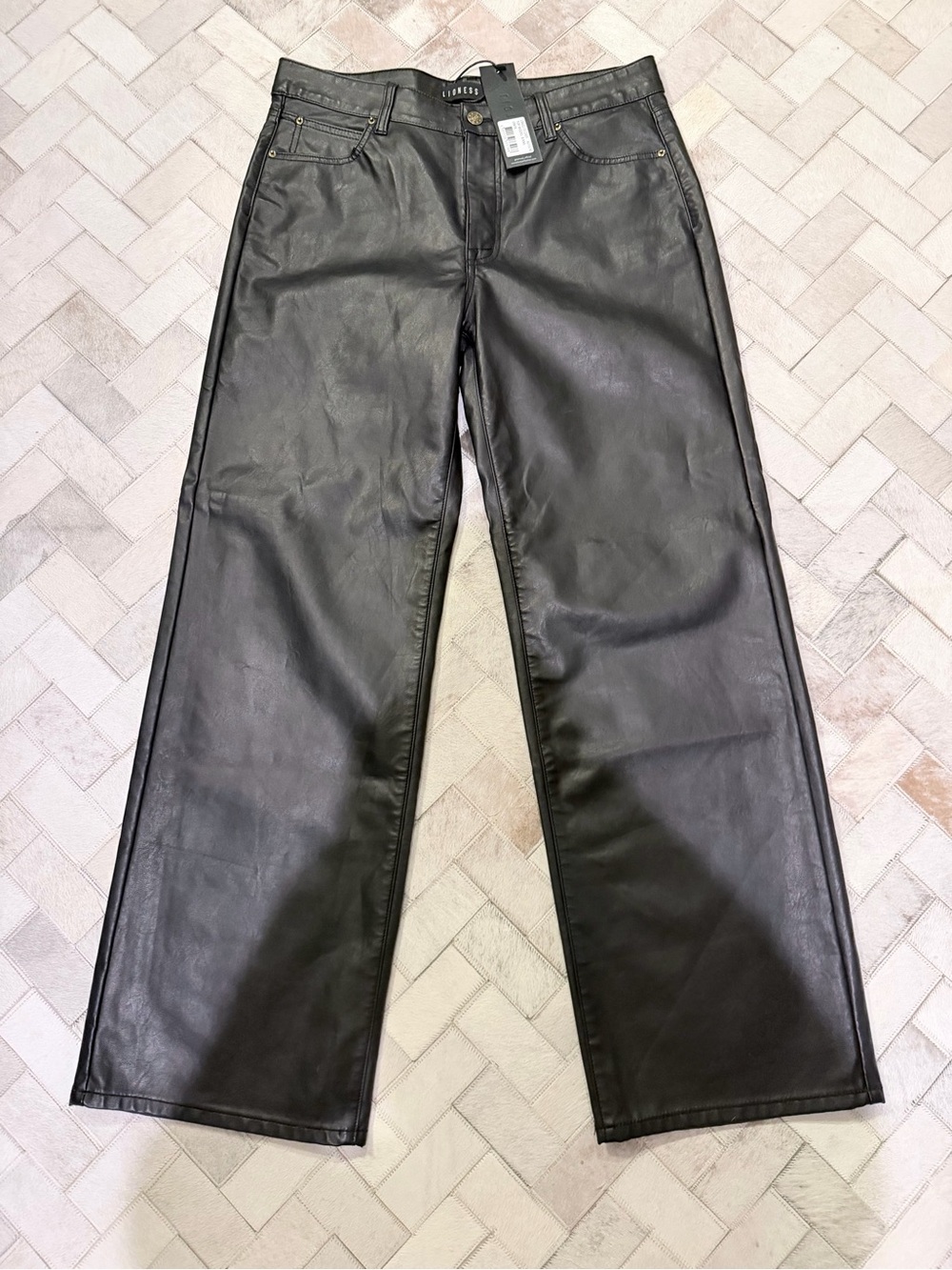 Lioness Black Wide Leg Faux Leather Pants
